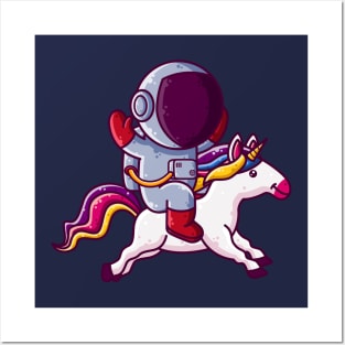 Cute Astronaut Riding Unicorn Cartoon Posters and Art